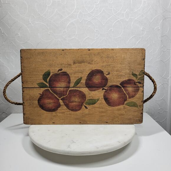 VTG Wood Apple Box 16" Hand Painted Rope Handle Signed 1997 County Fair 4H - Picture 3 of 16